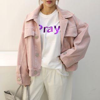 Drop-shoulder Pastel-color Trucker Jacket
