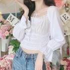 Puff-sleeve Ruched Cropped Blouse White - One Size