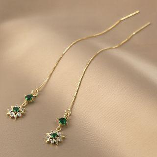 Rhinestone Star Dangle Earring 1 Pair - Green Rhinestone - Gold - One Size