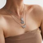 Alloy Butterfly Rhinestone Padlock Pendant Necklace