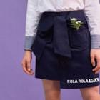 Tie-front Asymmetric-hem Letter A-line Skirt