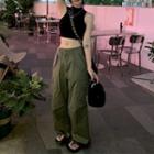Mock Neck Racerback Crop Tank Top / Low-rise Cargo Wide-leg Pants