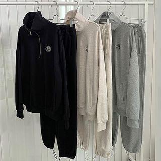 Stand Collar Embroidered Sweatshirt / Sweatpants