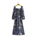 Long-sleeve Square-neck Print Jumpsuit