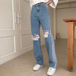 Two-tone Fringed Wide-leg Jeans