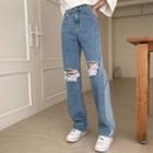 Two-tone Fringed Wide-leg Jeans