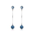 925 Sterling Silver Simple Element Round Long Tassel Earrings With Austrian Element Crystal Silver - One Size