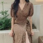 Ditsy Flower Long Wrap Dress Brown - One Size