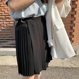 Accordion-pleat Mini Wrap Skirt
