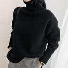 High-neck Dip-back Wool Blend Sweater