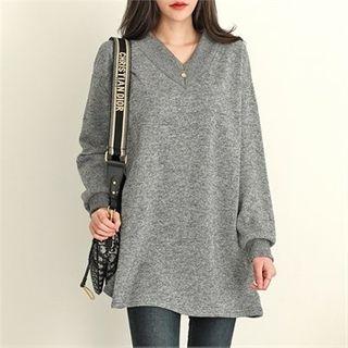 V-neck Fleece-lined Loose-fit Top