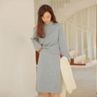Set: Mock Neck Sweater + Buttoned Knit Skirt
