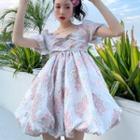Puff-sleeve Rose Print Dress