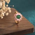 Flower Faux Gemstone Alloy Ring Green & Pink - One Size