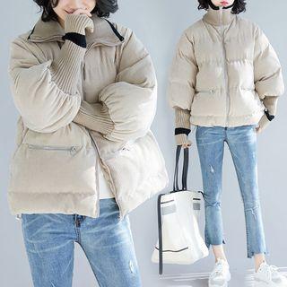 Corduroy Padded Zip Jacket Light Coffee - One Size