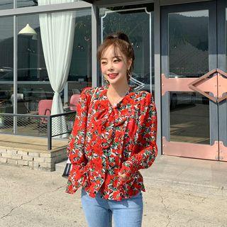 Tie-neck Floral Peplum Top