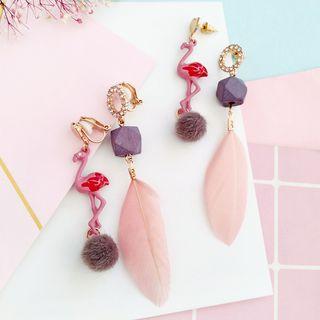Flamingo & Feather Non-matching Earring