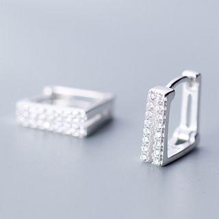 925 Sterling Silver Rhinestone Square Earring 1 Pair - S925 Silver - Silver - One Size
