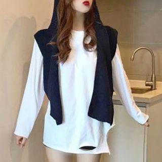 Long-sleeve Cut Out T-shirt / Cropped Hooded Cardigan