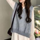 Knit Vest / Long-sleeve Ruffled Dress