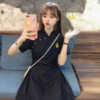 Short-sleeve Fruit Embroidery A-line Dress