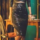 Croc Grain High-waist Pencil Skirt