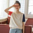 Paneled Short-sleeve T-shirt As Shown In Figure - One Size