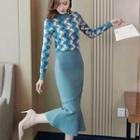 Faux Pearl Ruffle Hem Midi Pencil Skirt