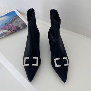 Rhinestone Buckle Pointy-toe High-heel Short Boots