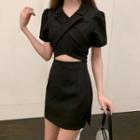 Short-sleeve Cutout Crop Top / High-waist A-line Mini Skirt