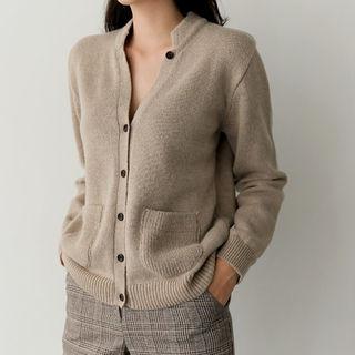 Open-placket Wool Blend Cardigan