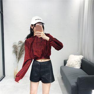 Shimmery Cropped Long-sleeve Top