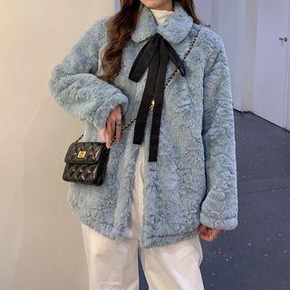 Fluffy Tie-neck Button Jacket