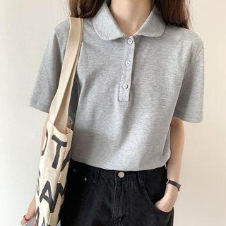 Short-sleeve Plain Polo Collar Top