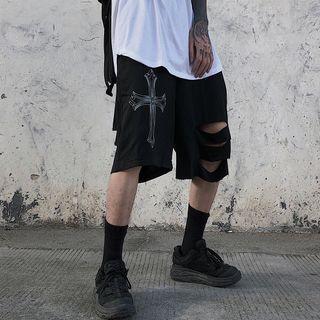 Cross Print Cutout Shorts