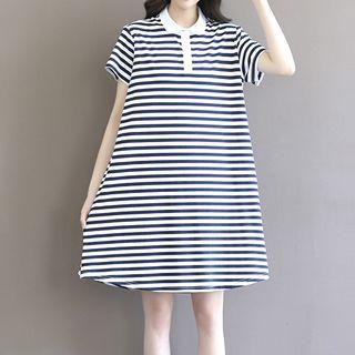 Short-sleeve Striped Mini Knit Polo Dress