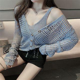 Set: Pointelle Knit Cardigan + Tank Top