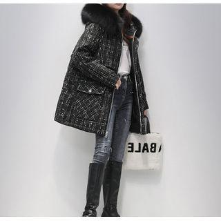 Furry Trim Tweed Coat