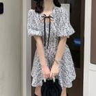 Short-sleeve Floral A-line Dress Dress - One Size