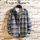 Letter Embroidered Plaid Shirt Jacket