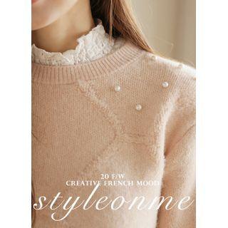 Round-neck Faux-pearl Sweater