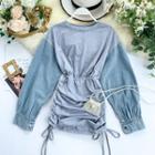 Long-sleeve Denim Panel Mini Dress