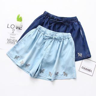 Cat Print Drawstring Shorts