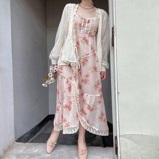 Drawstring Off-shoulder Printed Chiffon Blouse