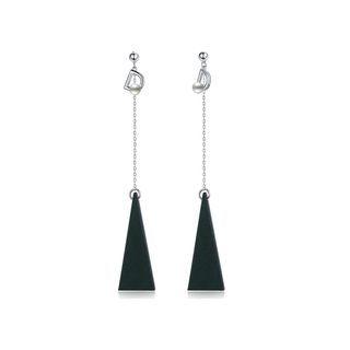 925 Sterling Silver Fashion Geometric Rriangle Tassel Long Earrings With Pearl Silver - One Size