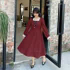 Square-neck Bow-accent Long-sleeve Dress