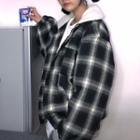 Plaid Shirt Jacket Navy Blue - One Size