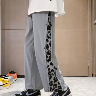 Leopard Print Panel Wide-leg Sweatpants