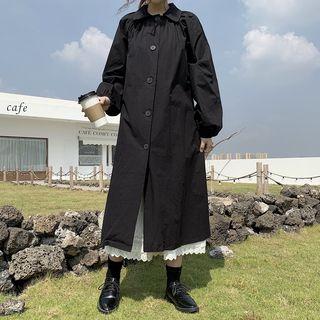 Lantern-sleeve Plain Shirt Dress