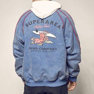 Bird Print Lettering Zip Jacket